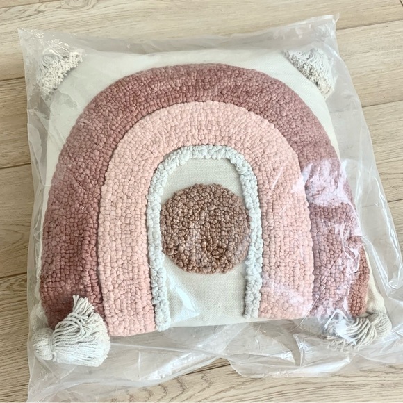 UO Arch Tufted Square Accent Throw Pillow with Tassels Boho Bohemian - Picture 3 of 4